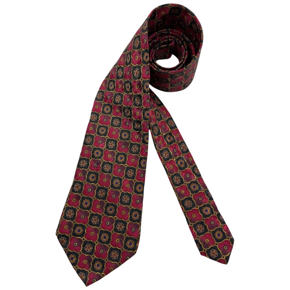 BRIONI Black/Burgundy Geometric Silk LUXURY Tie HANDMADE ITALY